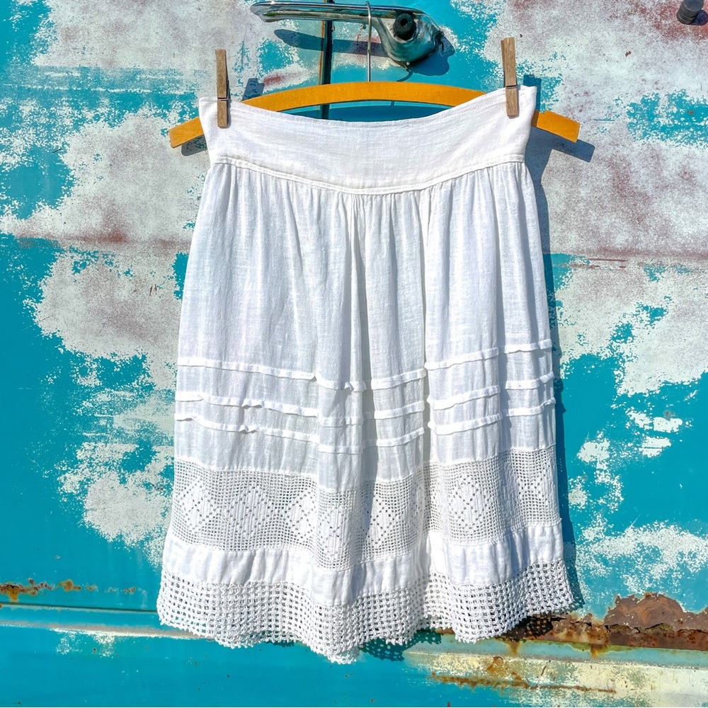 Antique Edwardian White Cotton Mini Petticoat Skirt w/ Crochet Lace Size XSmall